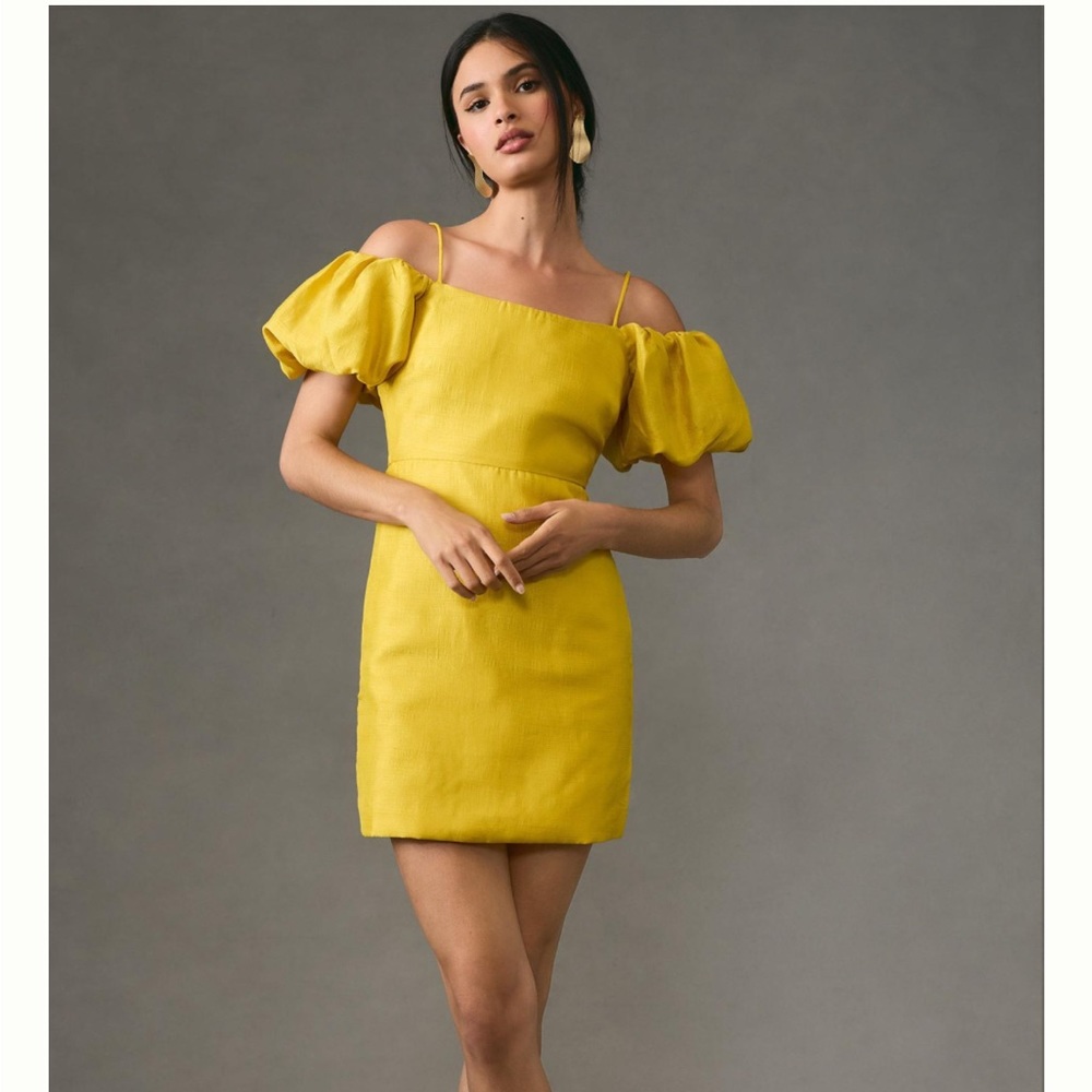 Anthropologie Let Me Be Slim Off-The-Shoulder Puff-Sleeve Mini Dress